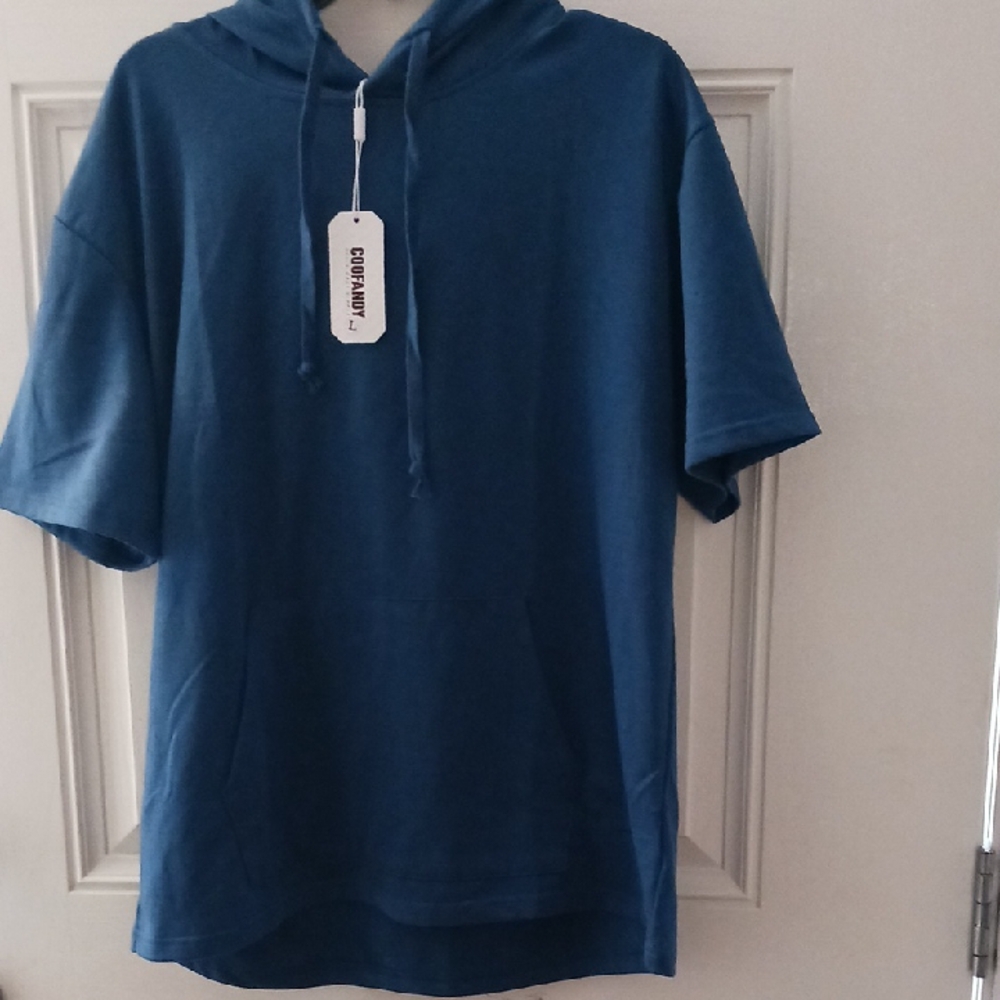 **Size Large mens Coofandy Short Sleeve Blue Hoodie